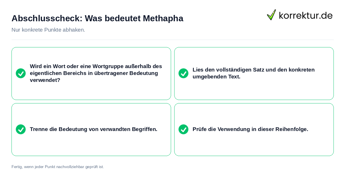 Konkreter Abschlusscheck zu Was bedeutet Methapha