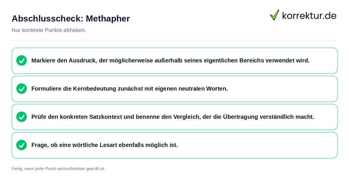 Konkreter Abschlusscheck zu Methapher