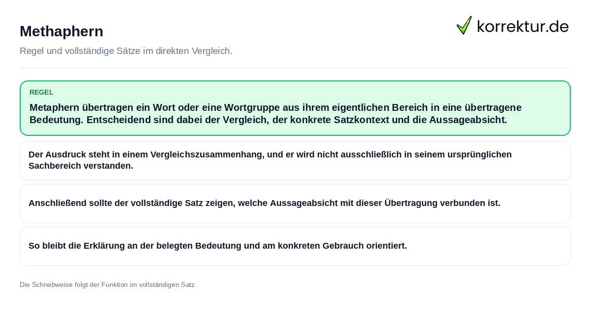Konkrete Regel und vollständige Beispielsätze zu Methaphern