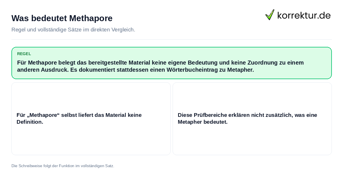 Konkrete Regel und vollständige Beispielsätze zu Was bedeutet Methapore