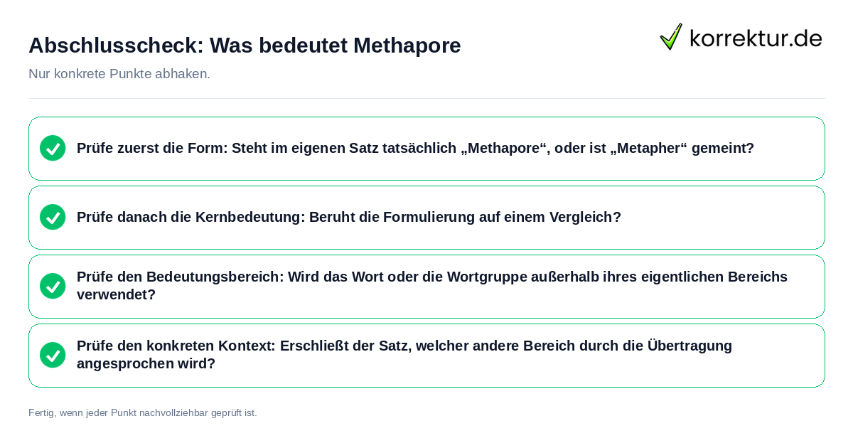 Konkreter Abschlusscheck zu Was bedeutet Methapore