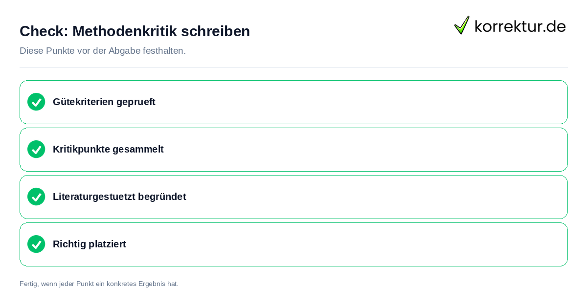Check: Methodenkritik schreiben Methodenkritik schreiben: Prüfliste mit vier Punkten