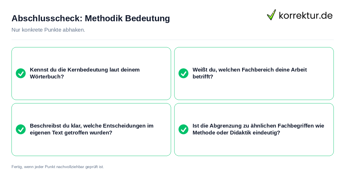 Abschlusscheck: Methodik Bedeutung Konkreter Abschlusscheck zu Methodik Bedeutung