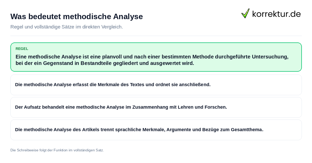 Konkrete Regel und vollständige Beispielsätze zu Was bedeutet methodische Analyse