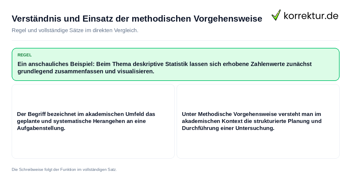 Konkrete Regel und vollständige Beispielsätze zu Verständnis und Einsatz der methodischen