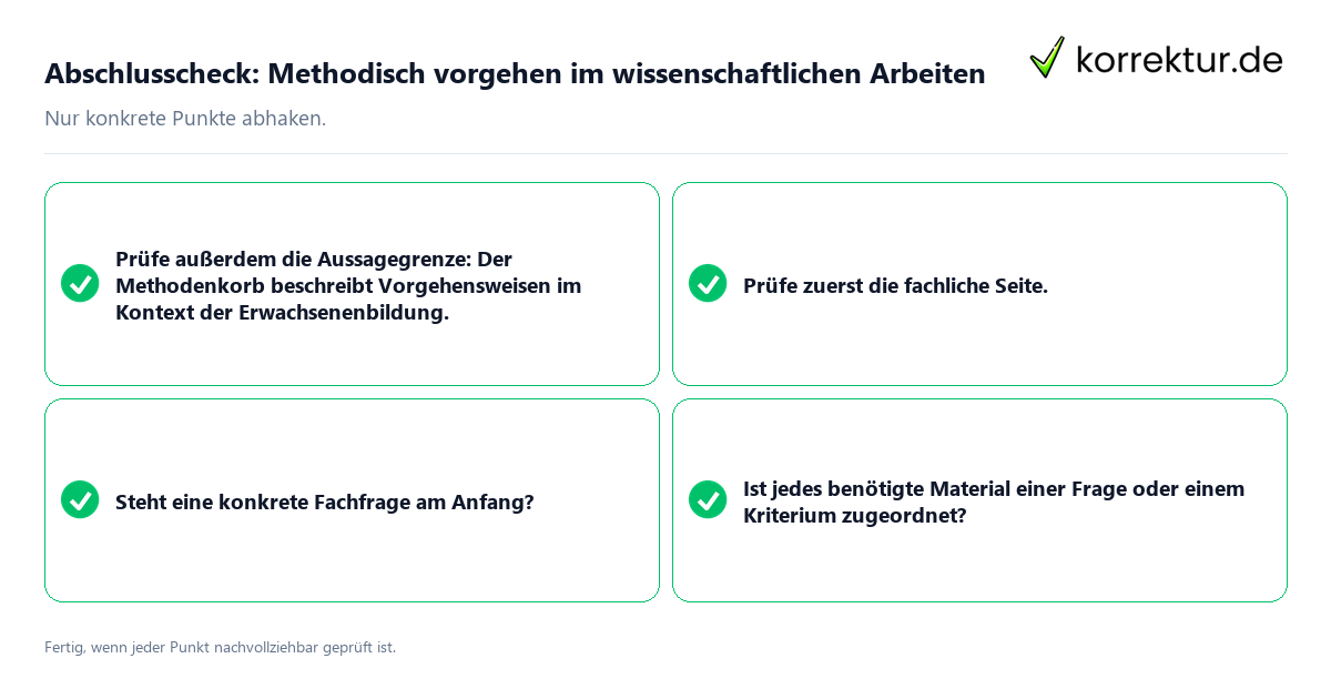 Konkreter Abschlusscheck zu Methodisch vorgehen im wissenschaftlichen Arbeiten