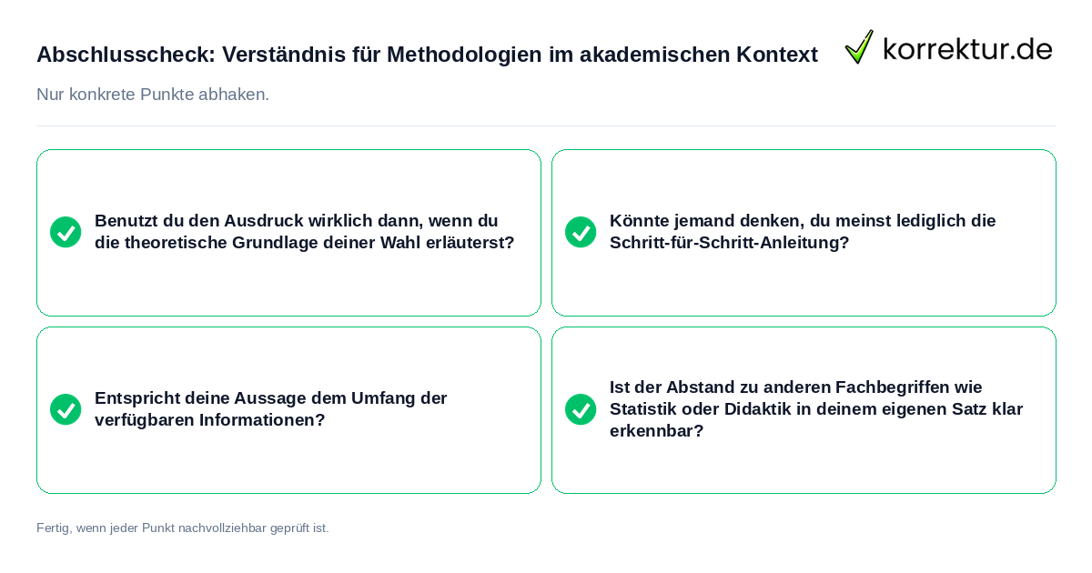 Konkreter Abschlusscheck zu Verständnis für Methodologien im akademischen Kontext
