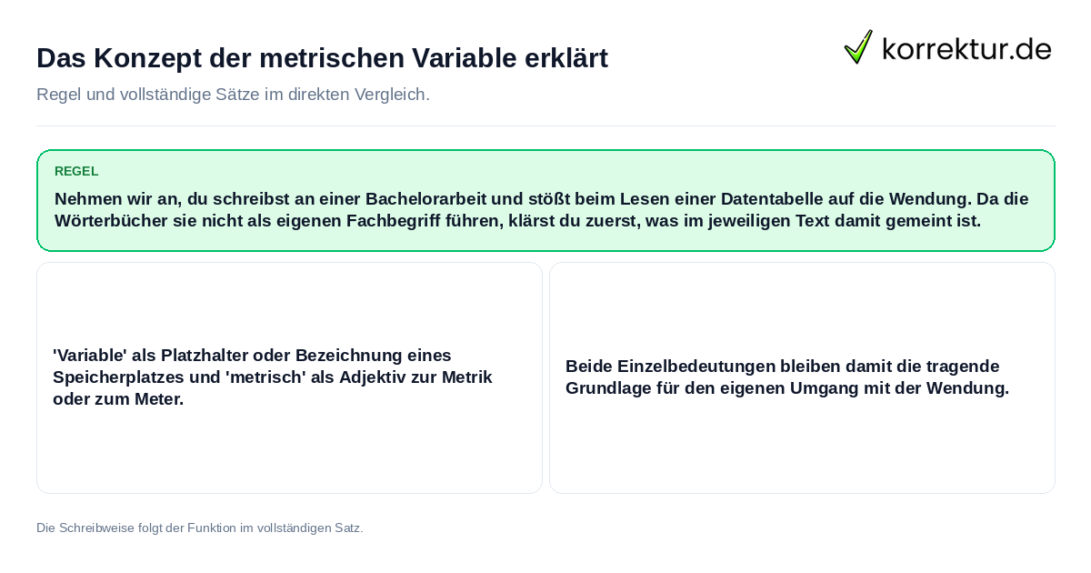 Konkrete Regel und vollständige Beispielsätze zu Das Konzept der metrischen Variable erklärt