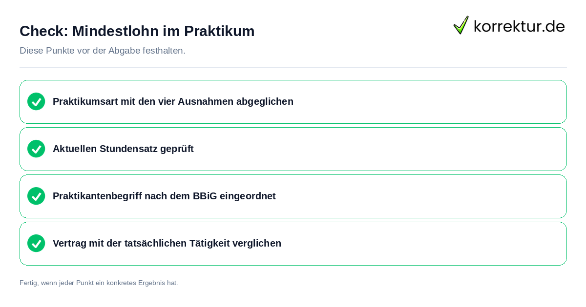 Check: Mindestlohn im Praktikum Mindestlohn im Praktikum: Prüfliste mit vier Punkten