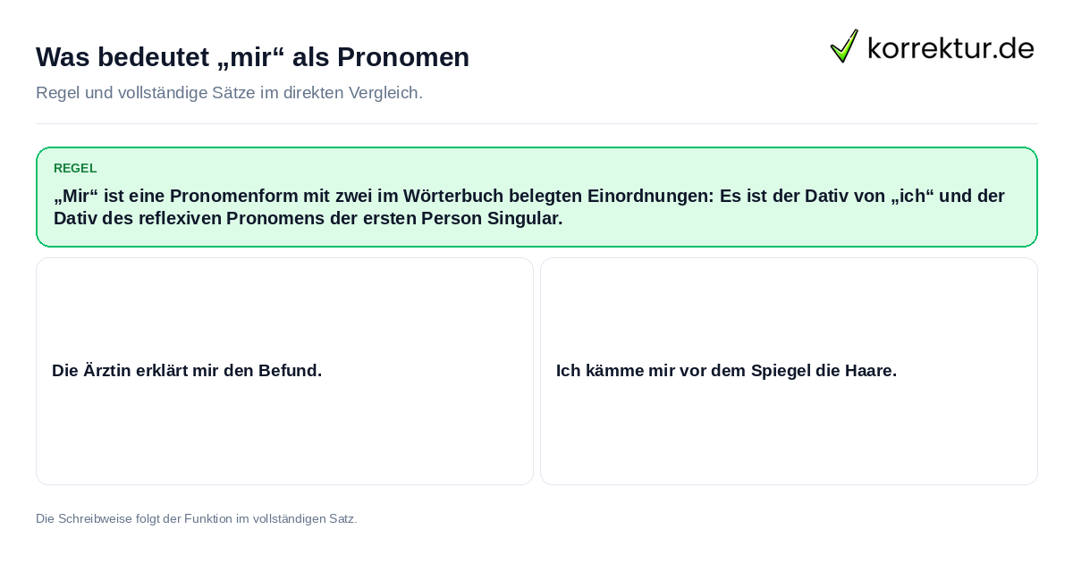 Konkrete Regel und vollständige Beispielsätze zu Was bedeutet „mir“ als Pronomen