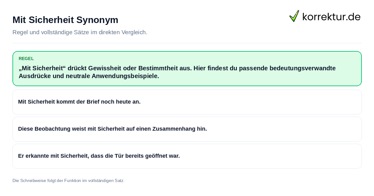 Konkrete Regel und vollständige Beispielsätze zu Mit Sicherheit Synonym