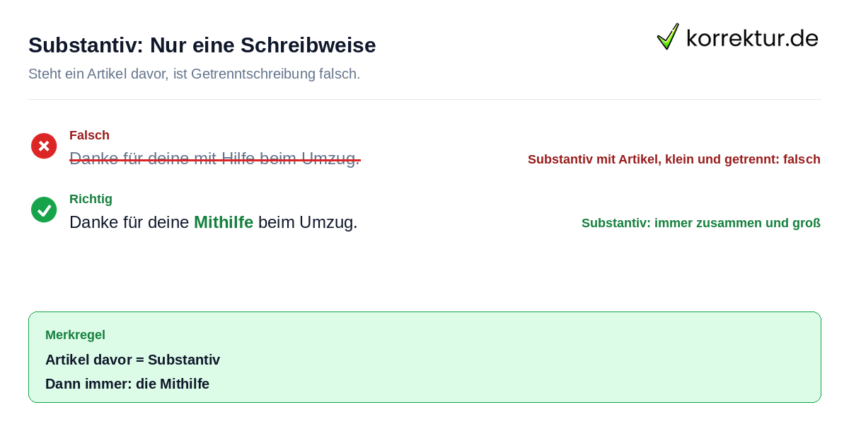 Mithilfe als Substantiv richtig und falsch geschrieben