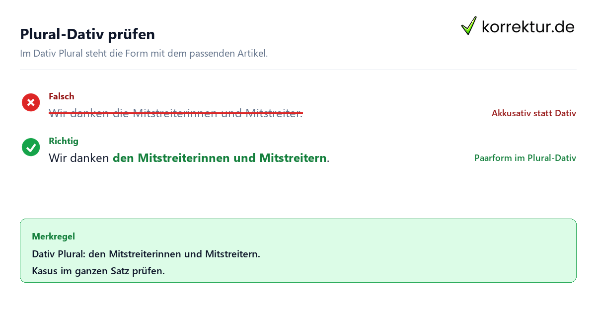 Plural-Dativ prüfen Mitstreiter richtig gendern: Plural-Dativ korrekt verwenden