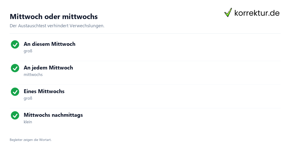 Mittwoch und mittwochs vergleichen