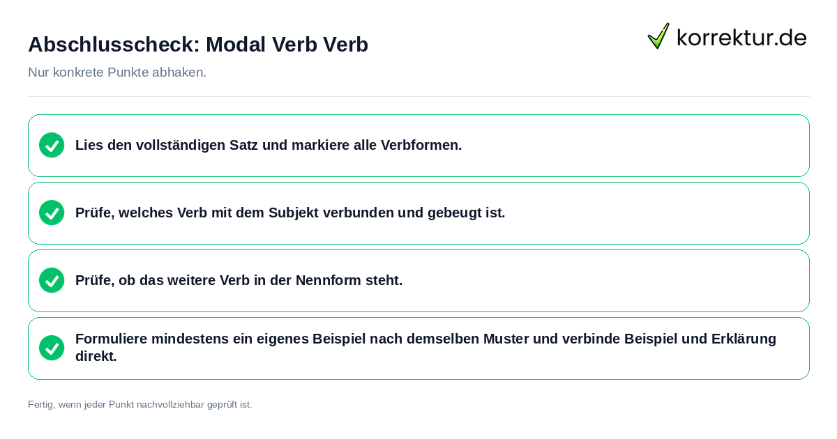 Konkreter Abschlusscheck zu Modal Verb Verb