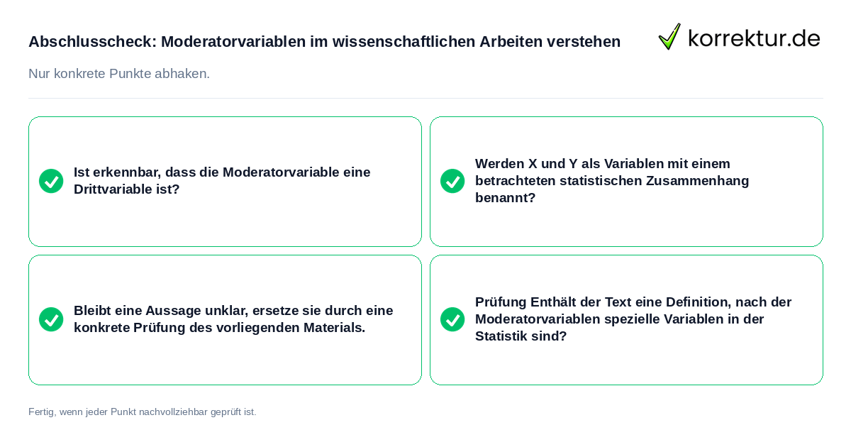 Konkreter Abschlusscheck zu Moderatorvariablen im wissenschaftlichen Arbeiten verstehen