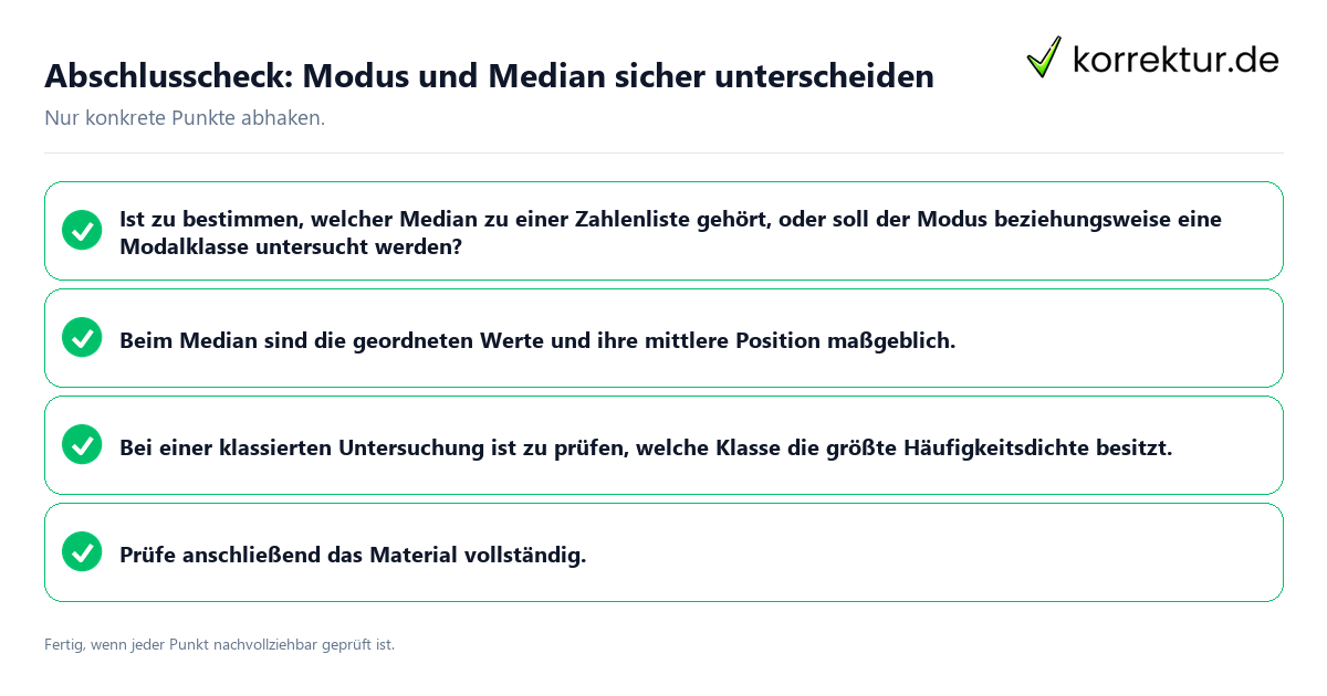 Abschlusscheck: Modus und Median sicher unterscheiden Konkreter Abschlusscheck zu Modus und Median sicher unterscheiden