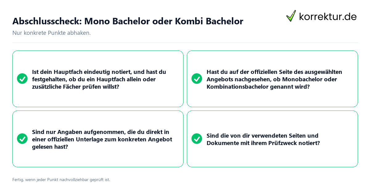 Konkreter Abschlusscheck zu Mono Bachelor oder Kombi Bachelor