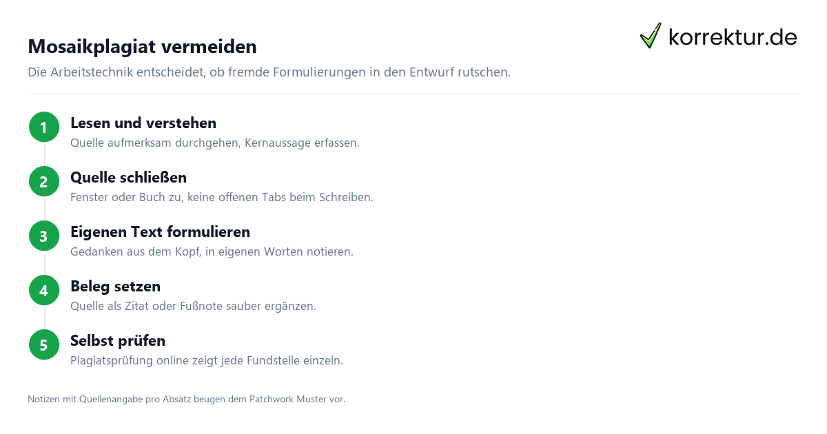 Mosaikplagiat vermeiden – Arbeitstechnik Mosaikplagiat vermeiden: Arbeitstechnik Quelle schließen und eigenen Text formulieren