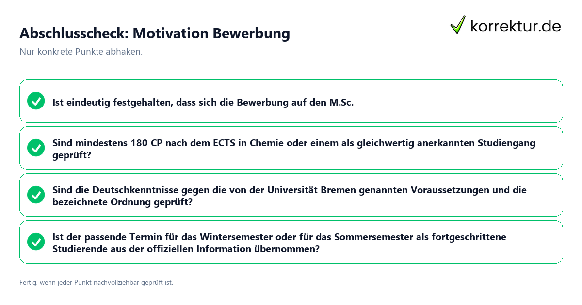 Konkreter Abschlusscheck zu Motivation Bewerbung