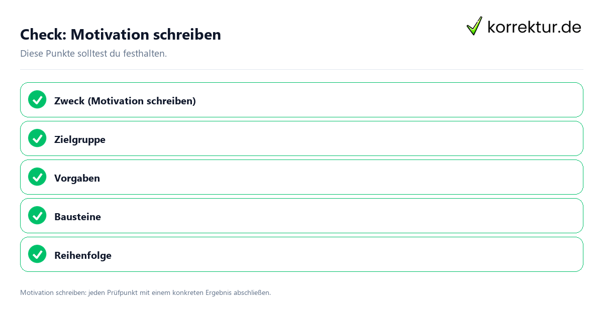 Motivation schreiben mit einer themenspezifischen Checkliste