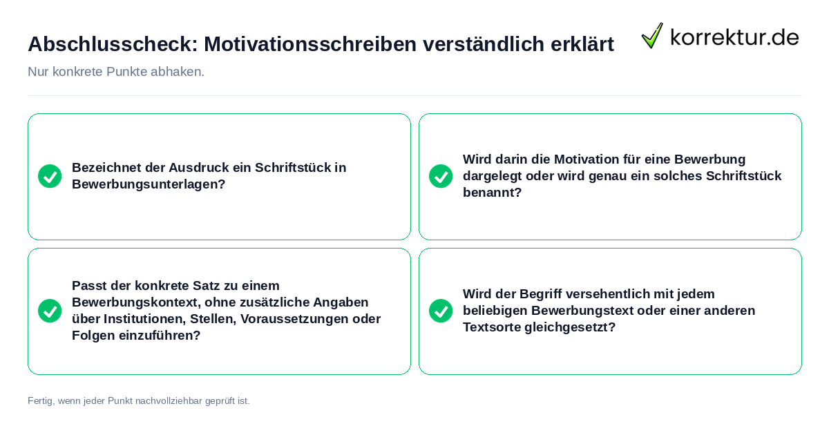 Konkreter Abschlusscheck zu Motivationsschreiben verständlich erklärt