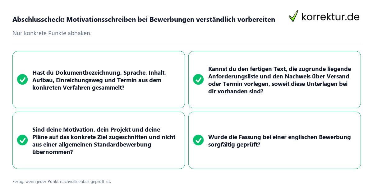 Abschlusscheck: Motivationsschreiben bei Bewerbungen verständlich vorbereiten Konkreter Abschlusscheck zu Motivationsschreiben bei Bewerbungen verständlich vorbereiten