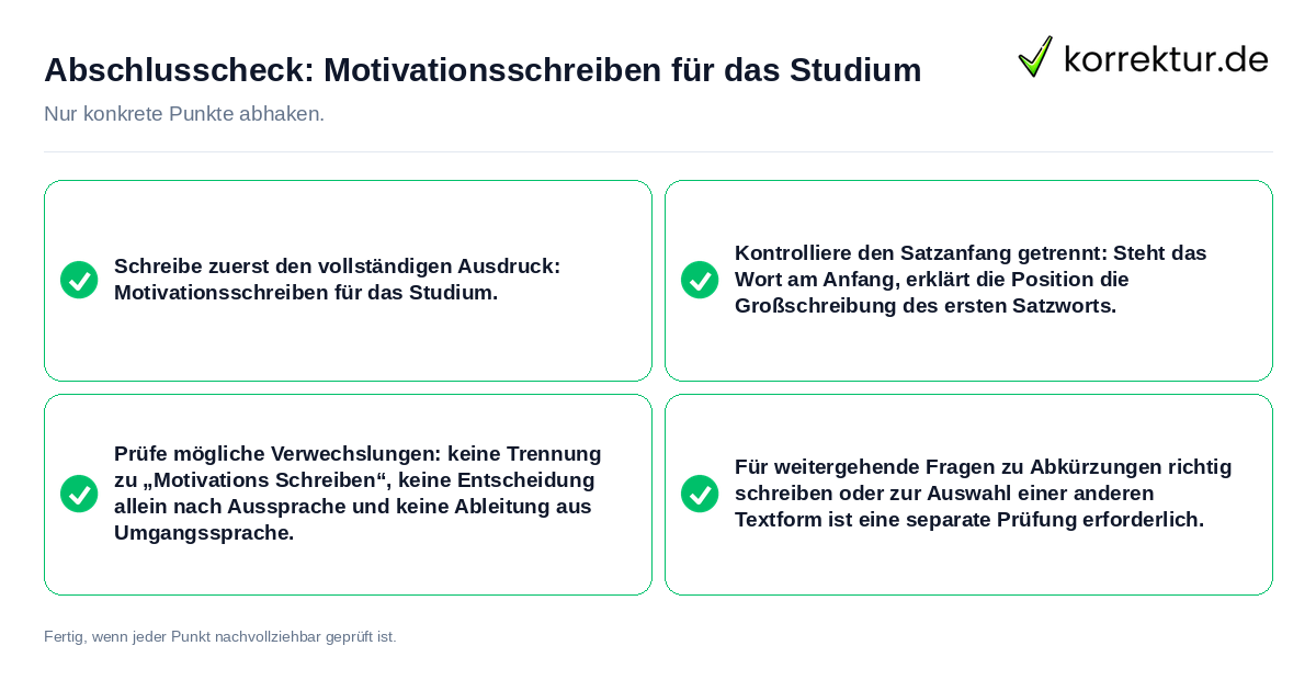 Abschlusscheck: Motivationsschreiben für das Studium Konkreter Abschlusscheck zu Motivationsschreiben für das Studium