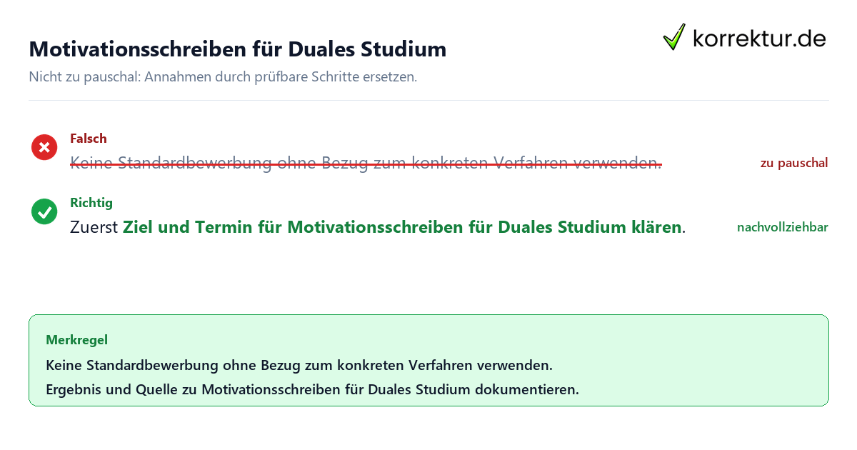 Ungeeignete und belastbare Vorgehensweise bei Motivationsschreiben für Duales Studium