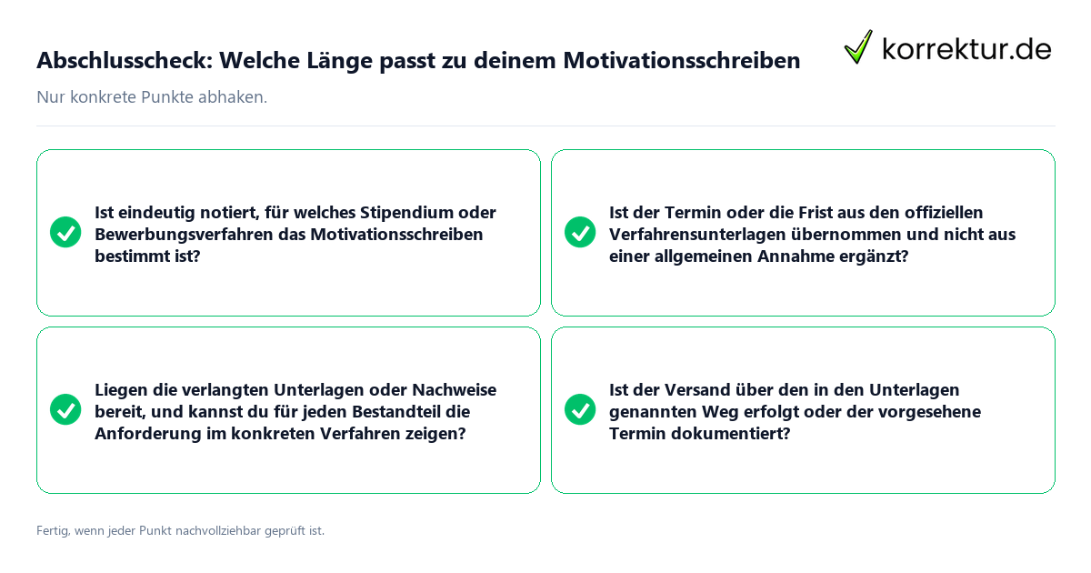 Abschlusscheck: Welche Länge passt zu deinem Motivationsschreiben Konkreter Abschlusscheck zu Welche Länge passt zu deinem Motivationsschreiben