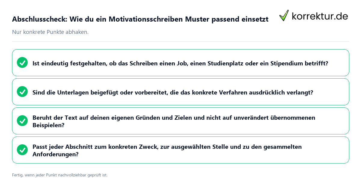 Abschlusscheck: Wie du ein Motivationsschreiben Muster passend einsetzt Konkreter Abschlusscheck zu Wie du ein Motivationsschreiben Muster passend einsetzt