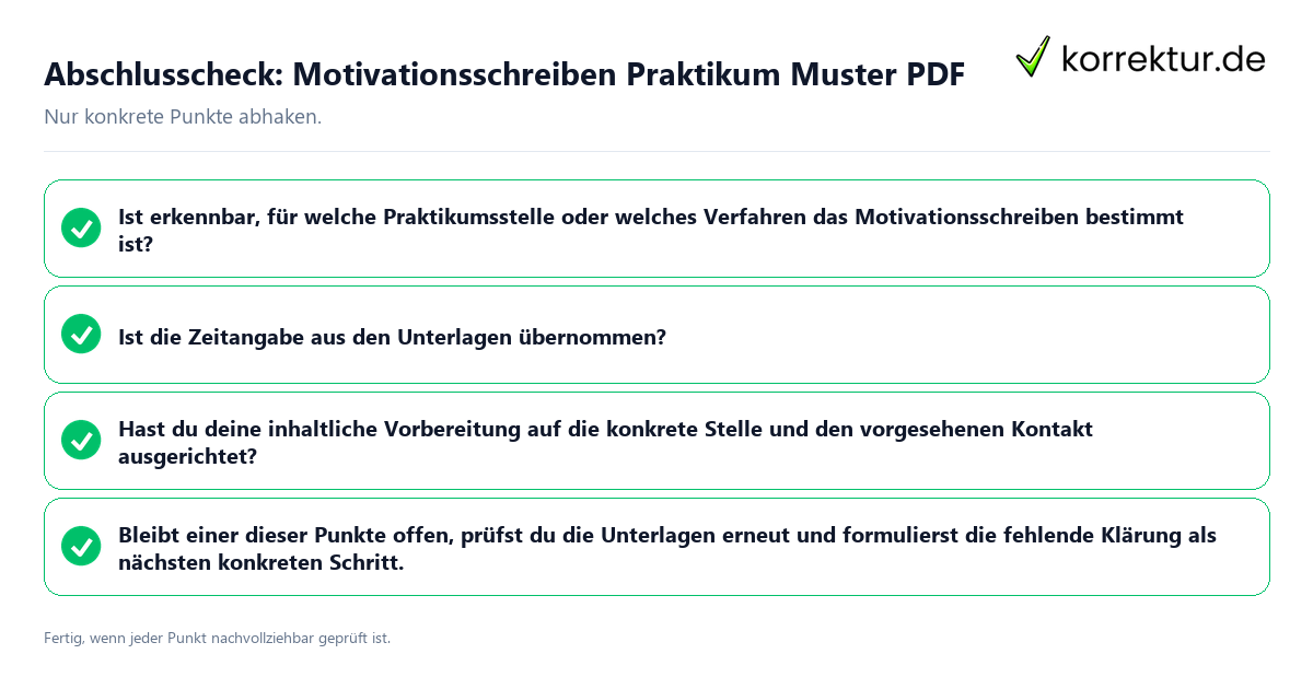 Abschlusscheck: Motivationsschreiben Praktikum Muster PDF Konkreter Abschlusscheck zu Motivationsschreiben Praktikum Muster PDF