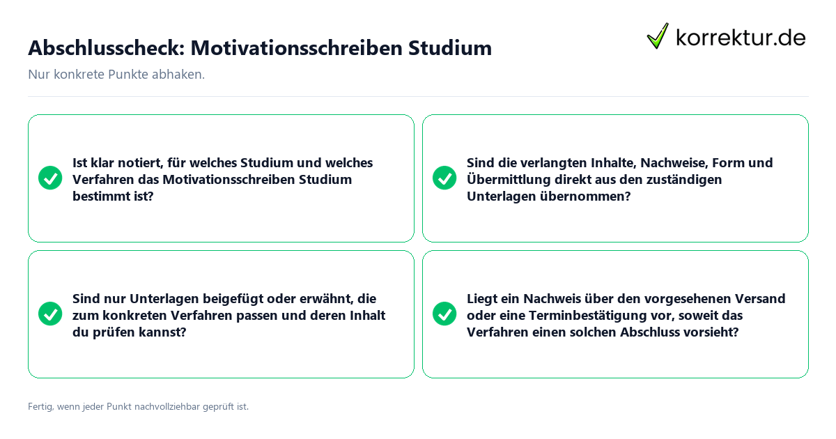 Abschlusscheck: Motivationsschreiben Studium Konkreter Abschlusscheck zu Motivationsschreiben Studium