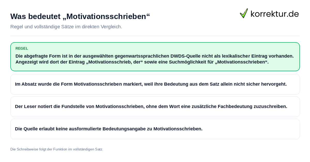 Konkrete Regel und vollständige Beispielsätze zu Was bedeutet „Motivationsschrieben“