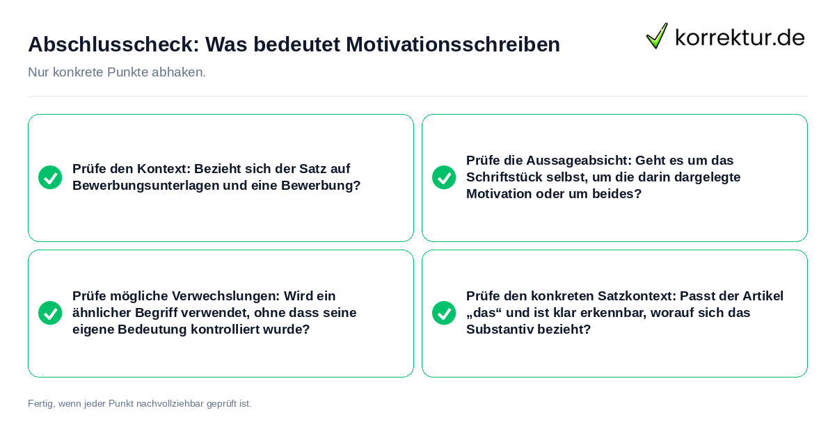 Konkreter Abschlusscheck zu Was bedeutet Motivationsschreiben