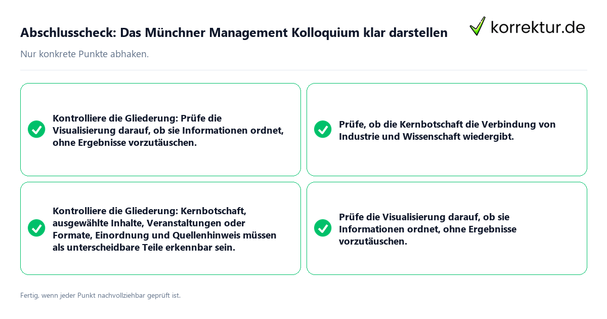 Konkreter Abschlusscheck zu Das Münchner Management Kolloquium klar darstellen