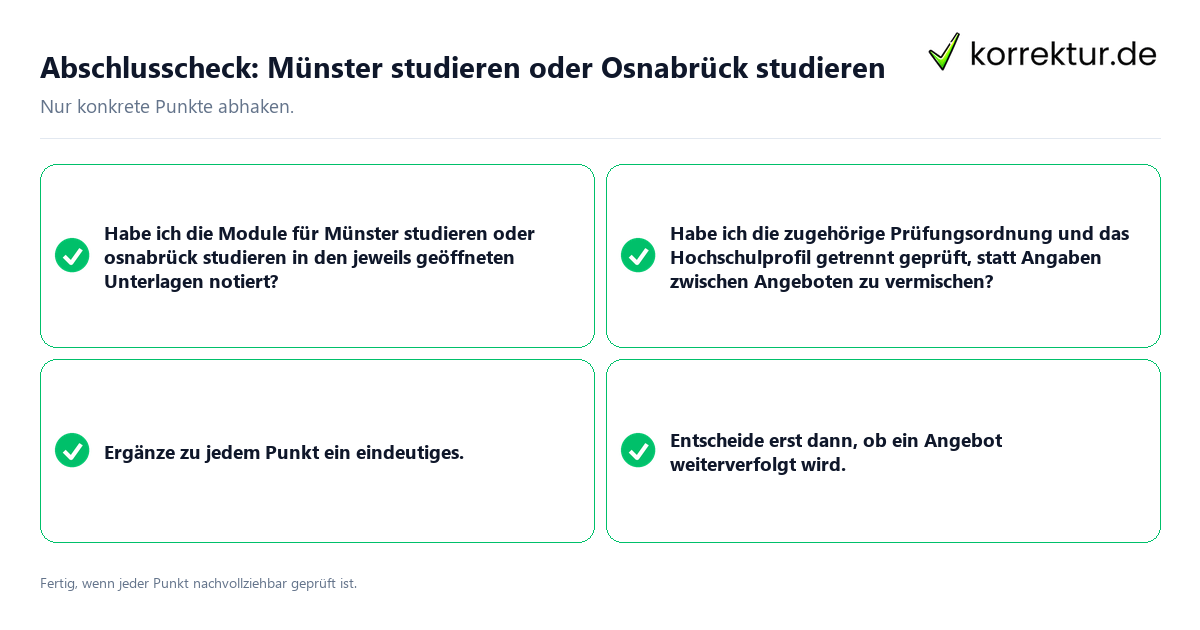 Konkreter Abschlusscheck zu Münster studieren oder Osnabrück studieren