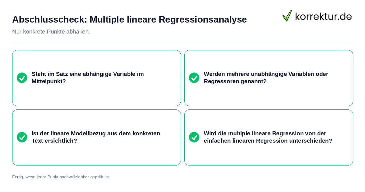 Abschlusscheck: Multiple lineare Regressionsanalyse Konkreter Abschlusscheck zu Multiple lineare Regressionsanalyse