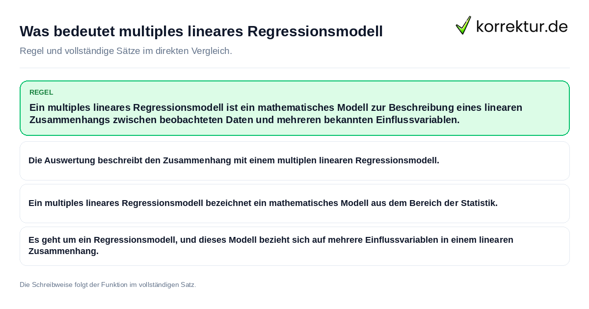 Konkrete Regel und vollständige Beispielsätze zu Was bedeutet multiples lineares Regressionsmodell