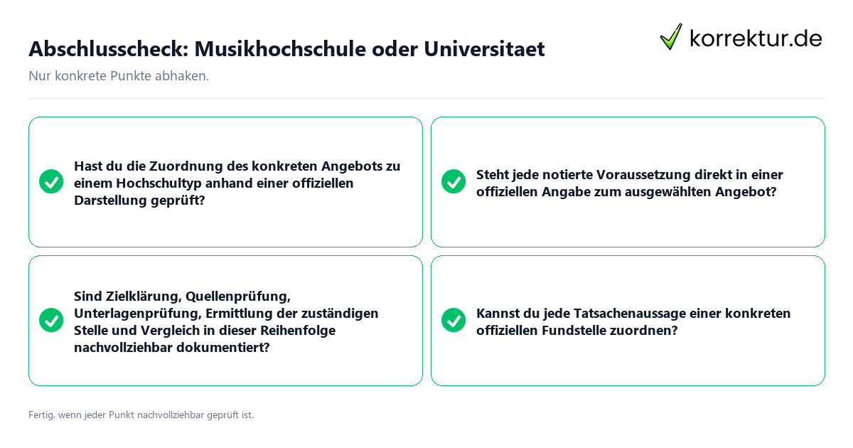 Abschlusscheck: Musikhochschule oder Universität Konkreter Abschlusscheck zu Musikhochschule oder Universität