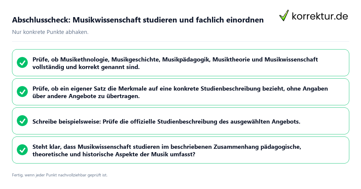 Abschlusscheck: Musikwissenschaft studieren und fachlich einordnen Konkreter Abschlusscheck zu Musikwissenschaft studieren und fachlich einordnen