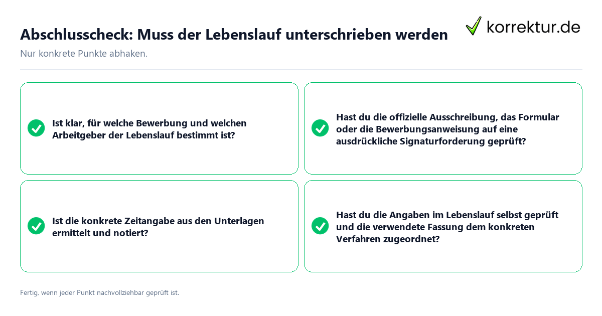Abschlusscheck: Muss der Lebenslauf unterschrieben werden Konkreter Abschlusscheck zu Muss der Lebenslauf unterschrieben werden