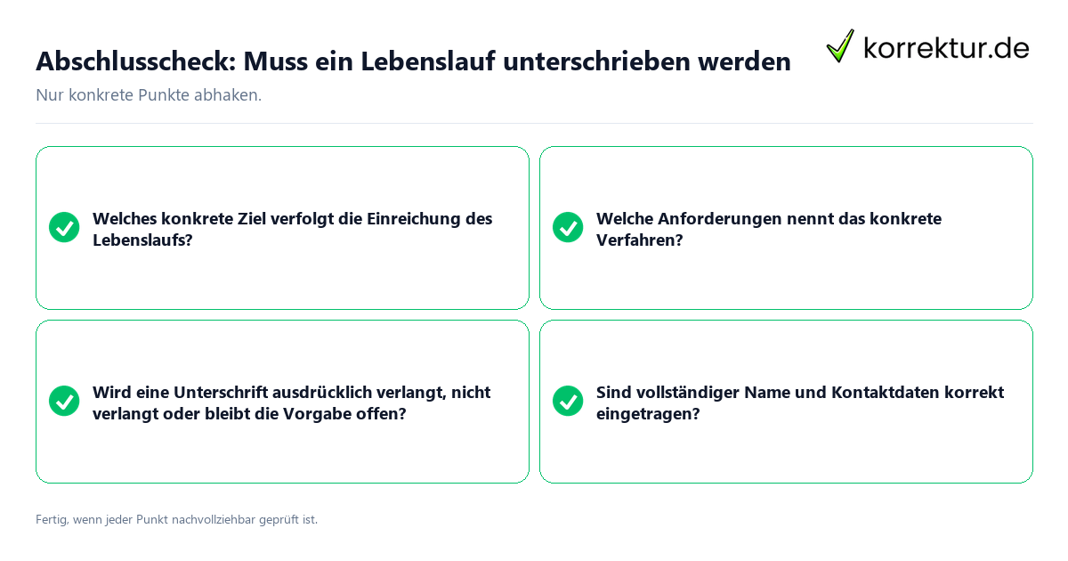 Konkreter Abschlusscheck zu Muss ein Lebenslauf unterschrieben werden