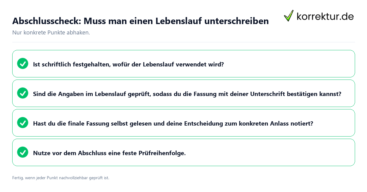 Abschlusscheck: Muss man einen Lebenslauf unterschreiben Konkreter Abschlusscheck zu Muss man einen Lebenslauf unterschreiben