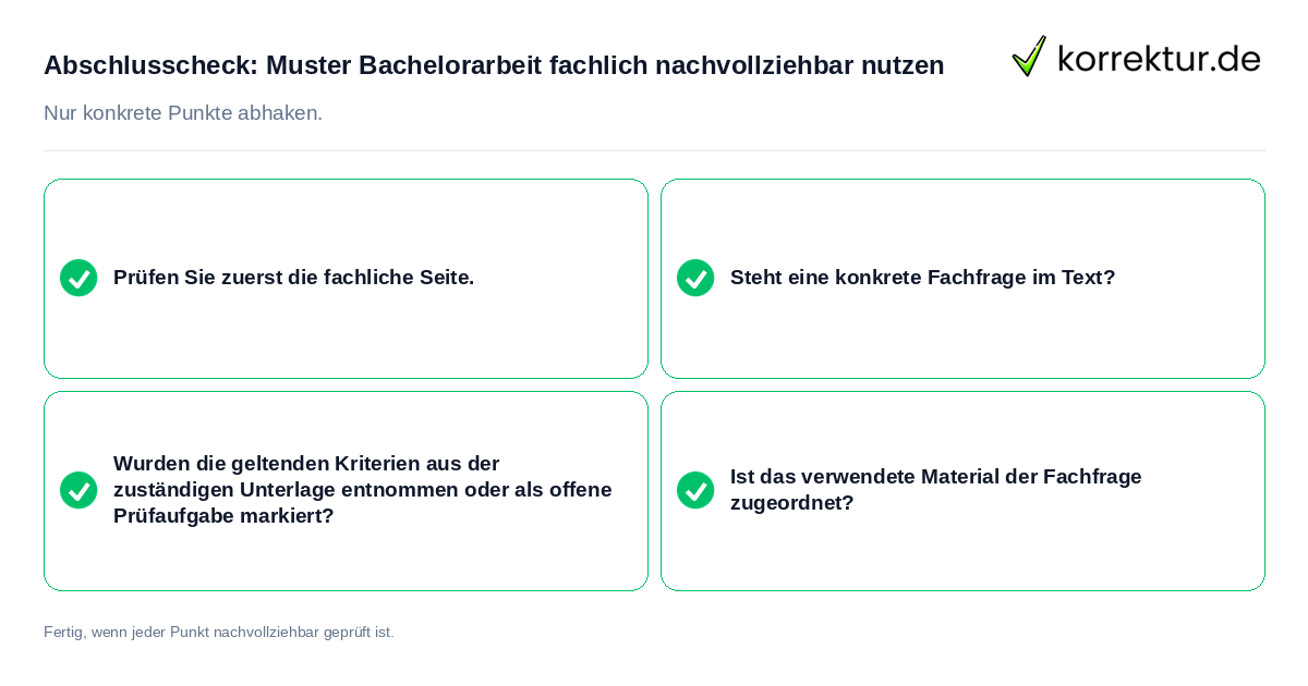 Konkreter Abschlusscheck zu Muster Bachelorarbeit fachlich nachvollziehbar nutzen