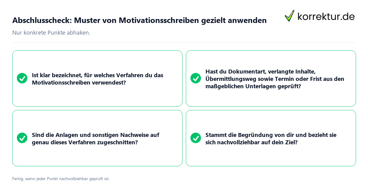 Konkreter Abschlusscheck zu Muster von Motivationsschreiben gezielt anwenden