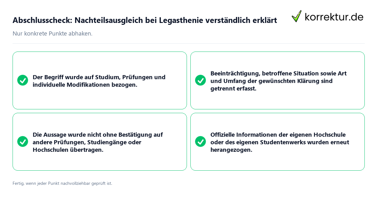 Konkreter Abschlusscheck zu Nachteilsausgleich bei Legasthenie verständlich erklärt