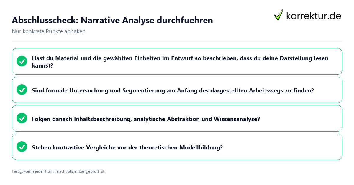 Konkreter Abschlusscheck zu Narrative Analyse durchführen