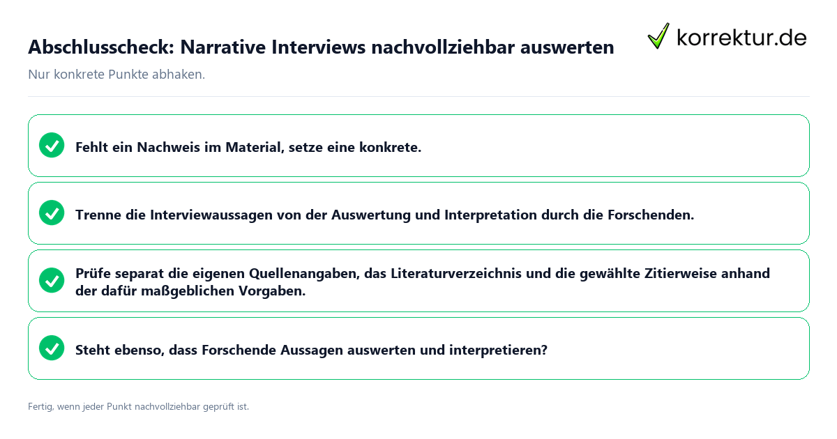 Abschlusscheck: Narrative Interviews nachvollziehbar auswerten Konkreter Abschlusscheck zu Narrative Interviews nachvollziehbar auswerten