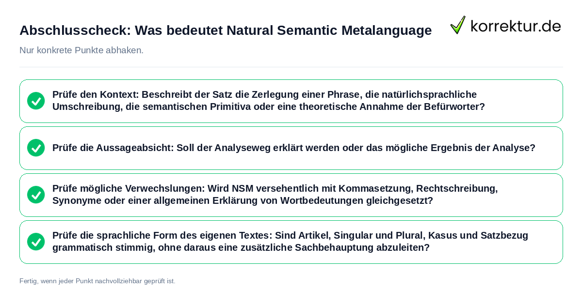 Konkreter Abschlusscheck zu Was bedeutet Natural Semantic Metalanguage